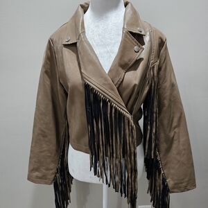 Le Lis Tan Leather Fringe Jacket